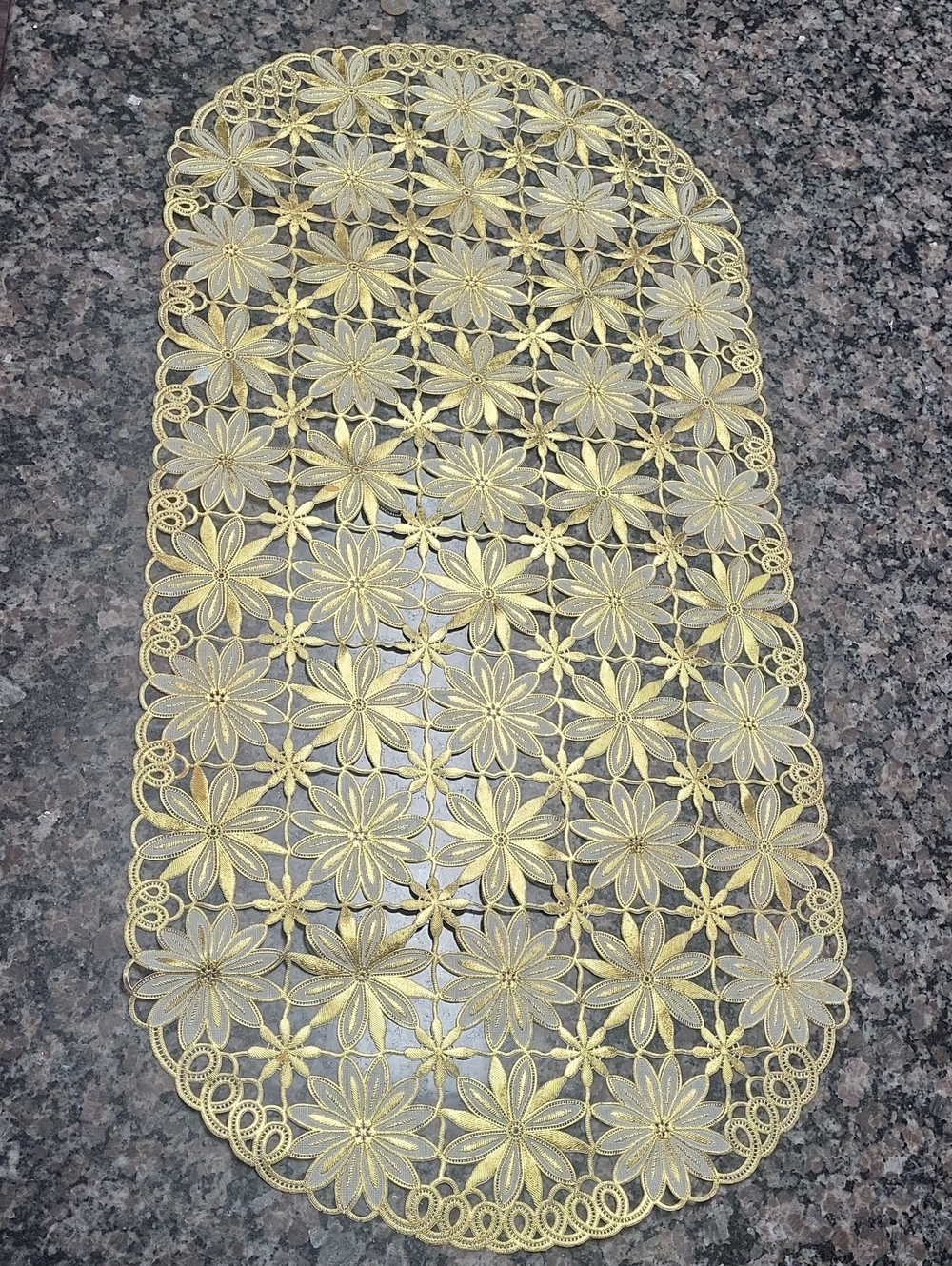 Gold Floral plastic Table Runner 32.5" x 15.6" very good condition